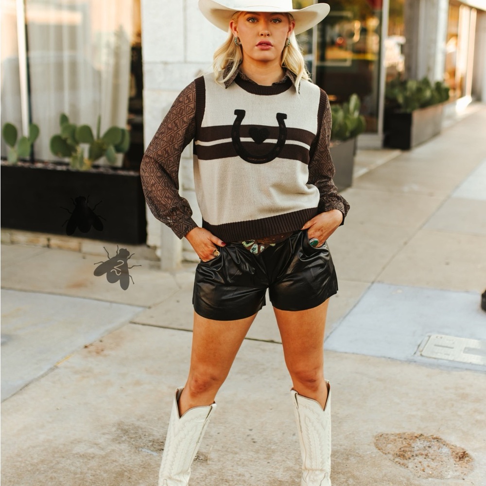 Stylish Women's Sweater Vest - Brown and Cream